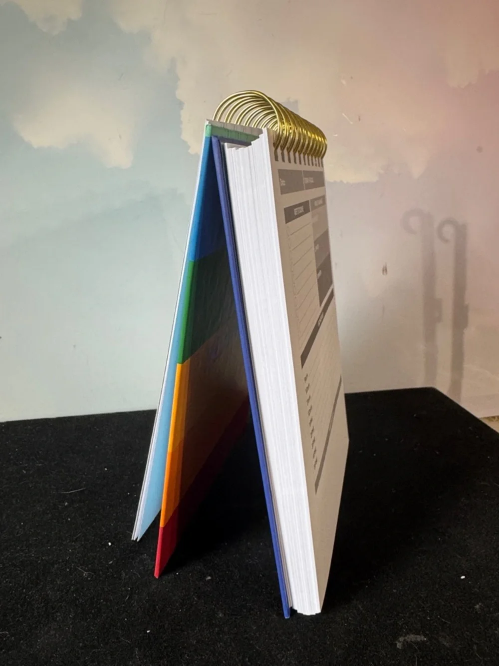 NEW-Daily Planner Spiral Notebook - Multicolor Striped Cover. Open start date